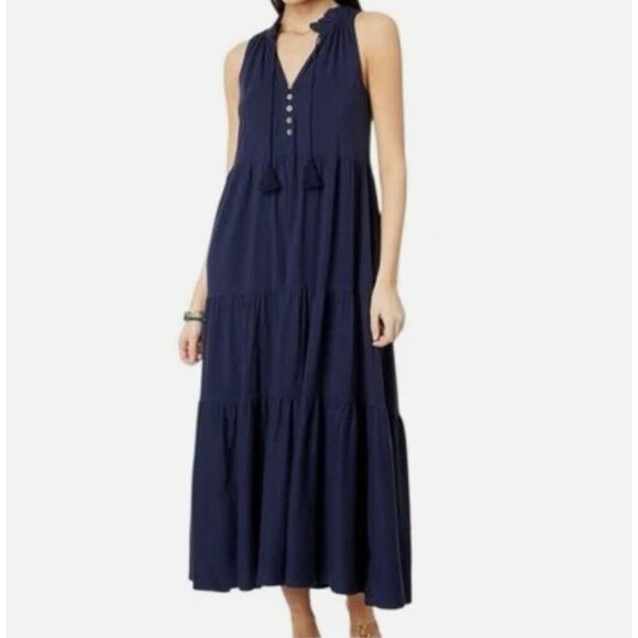 Lilly Pulitzer beloved Malone Maxi size Medium navy blue - Picture 2 of 8